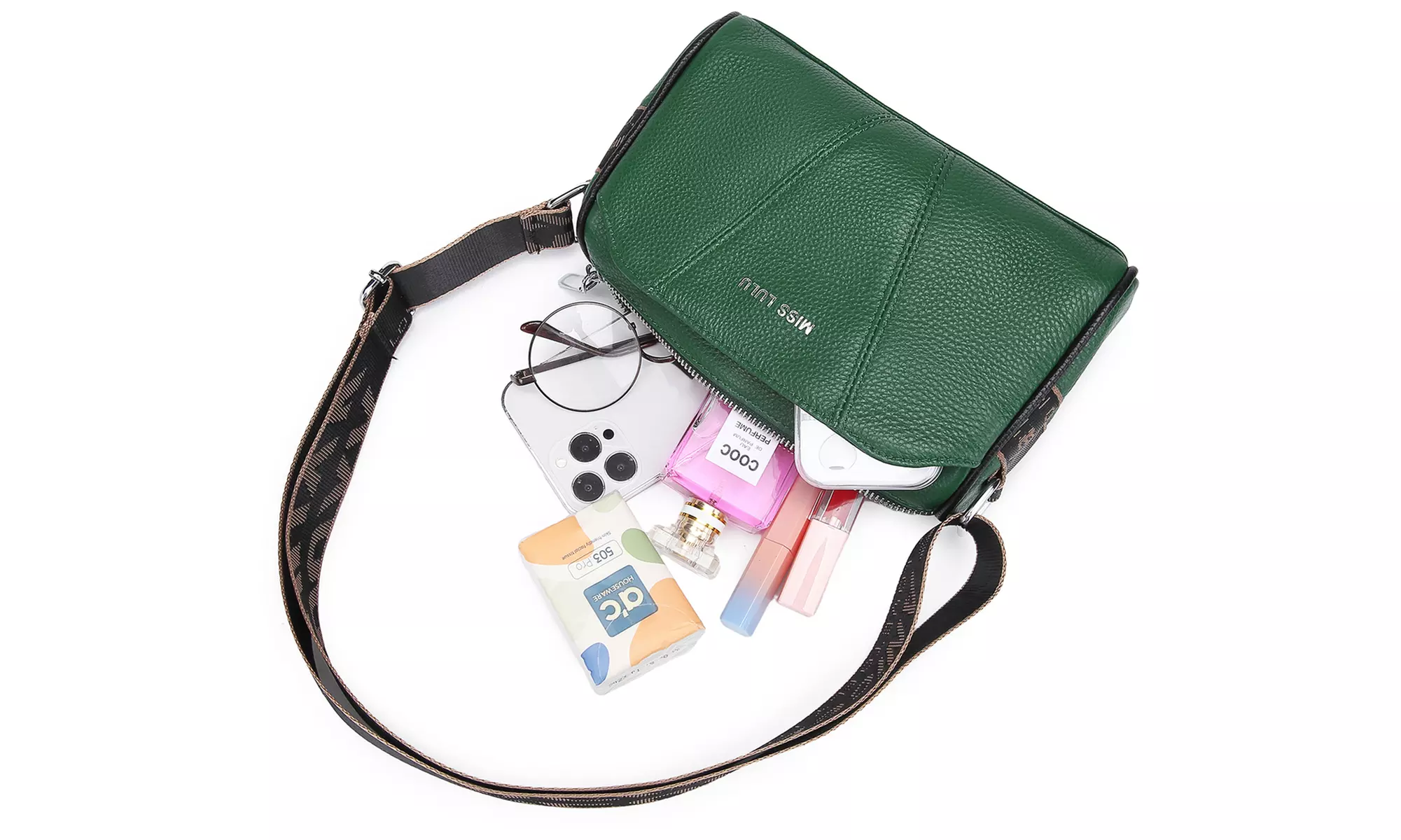 MISS LULU Women Wide Strap Leather Crossbody Bag Hand Bag