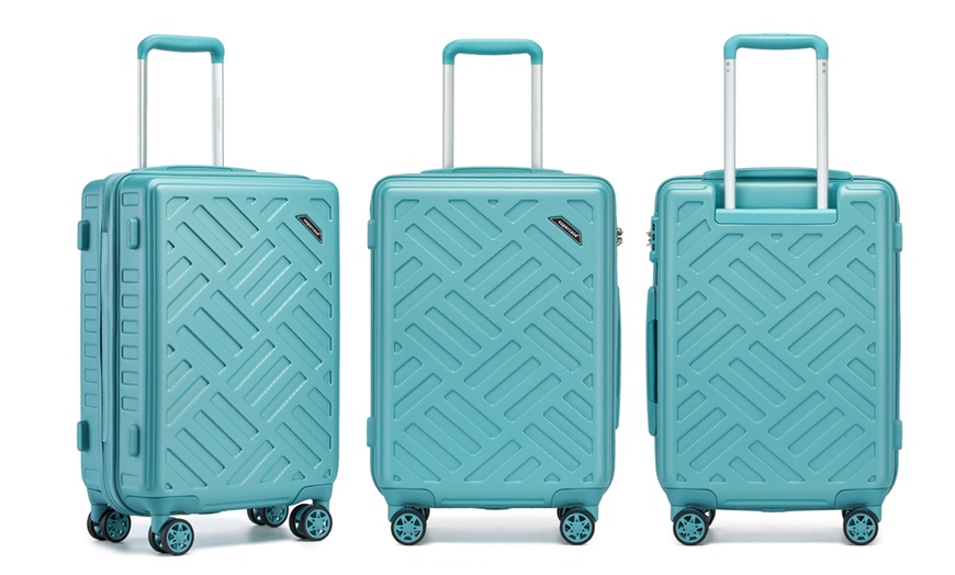 Image 9: Three-Piece Sleek Geometric Pattern Hard Shell ABS+PC Suitcase Set 