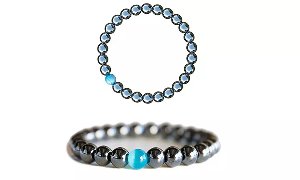 1, 2 ou 4 bracelets en hématite avec perle d'opale bleue - Primary Image