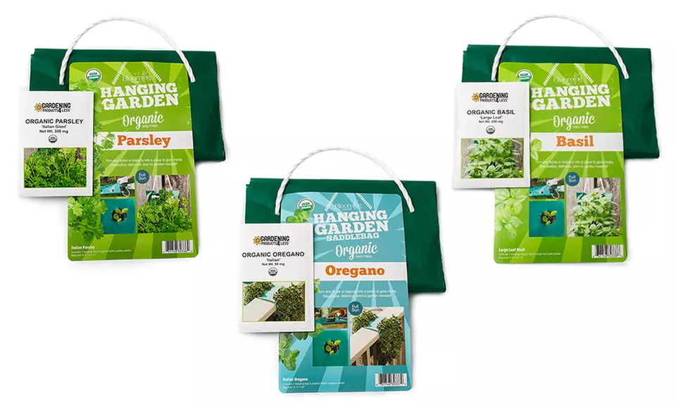 Organic Hanging Patio Herb Garden (Italian Basil, Italian Parsley, Italian Oregano) - Second Medium