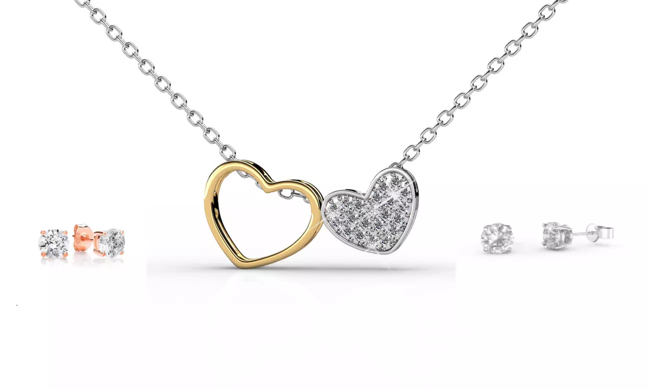 Heart-Shaped Pendant and Earrings Made with Crystals from Swarovski®