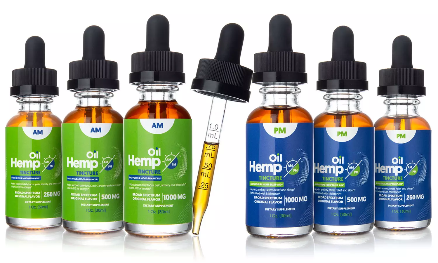 AM/PM Broad-Spectrum CBD Oil Tinctures for Daytime Focus & Nightime Sleep-Aid Support - Primary Image
