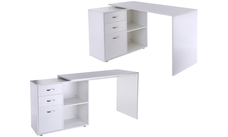 Image 12: HomCom L-Shaped Computer Corner Desk with Drawers