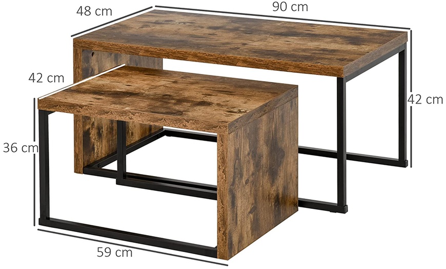 Image 8: HomCom Set of Two Industrial-Style Coffee Tables