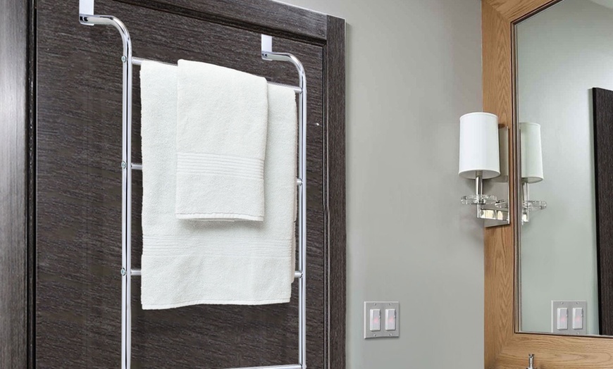 Image 1: Four-Bar Over-Door Towel Hanger