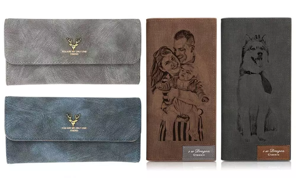 1 or 2 Personalized Women's Wallets with Engraved Photo and Message