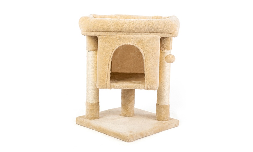 Image 4: Tiragraffi in sisal naturale con cuccia-casetta in peluche, facile  