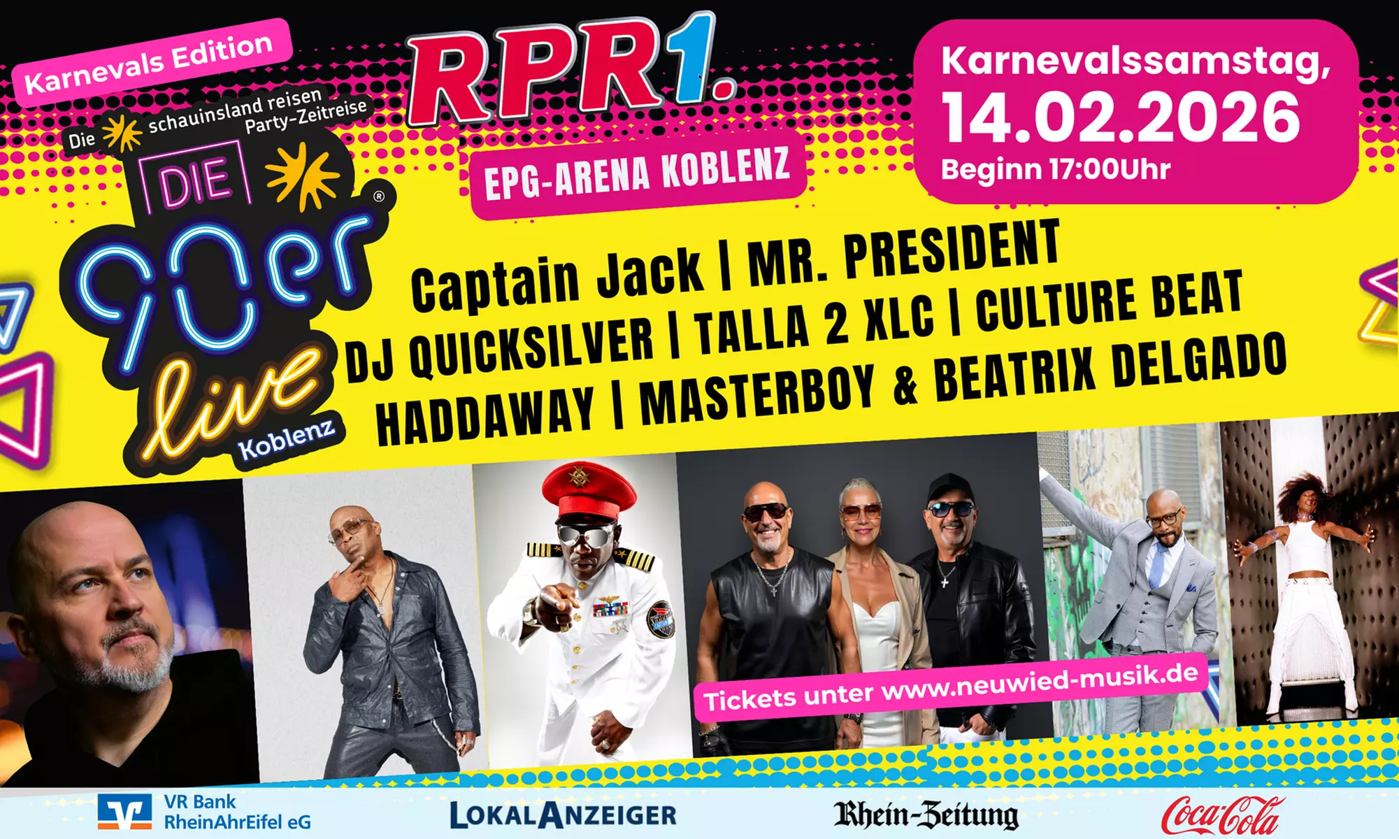 Freie-Platzwahl-Ticket für „Die 90er Live - Karneval Edition“ 14.02.26