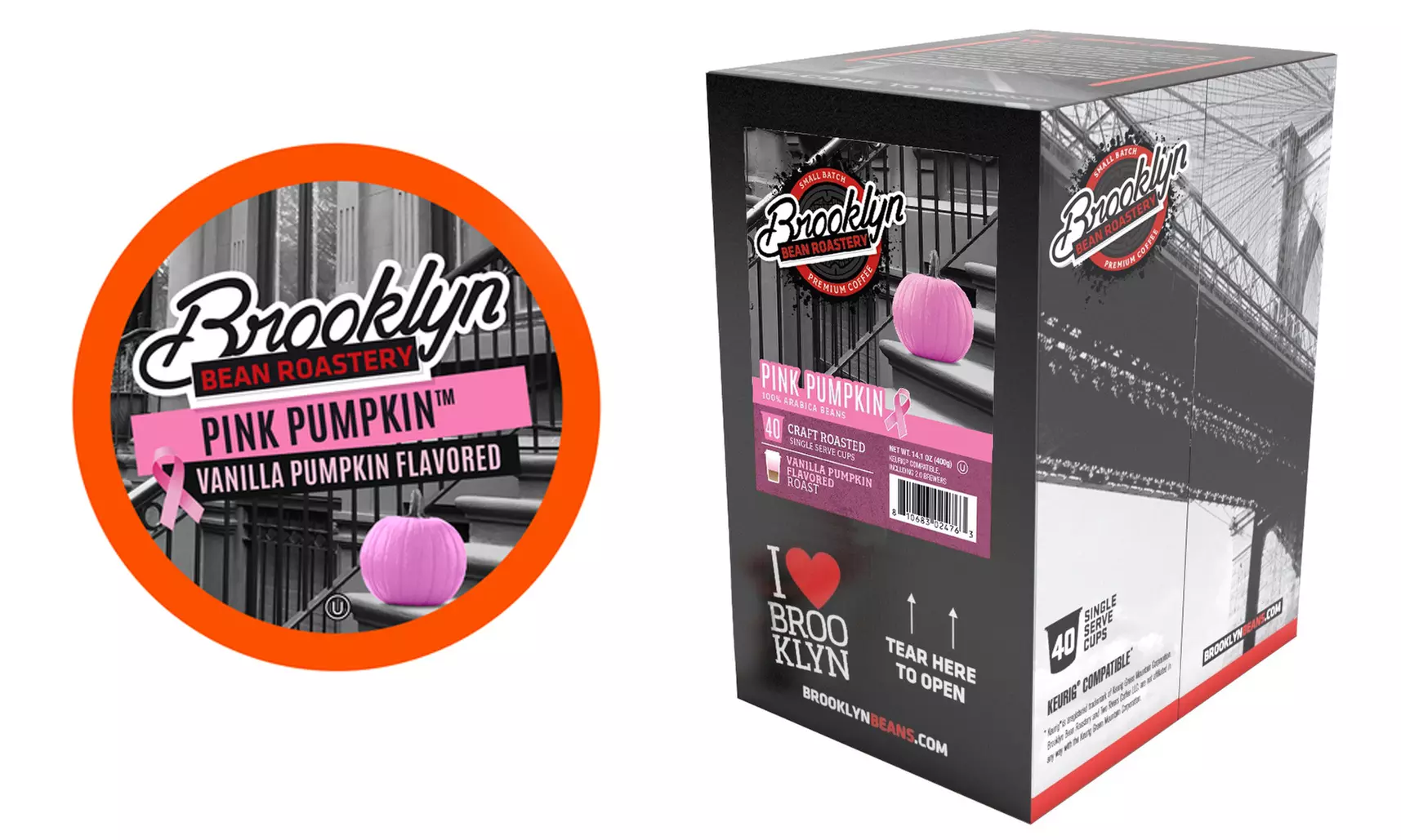 Brooklyn Beans Halloween Pink Pumpkin Coffee Pods for Keurig K-Cups Coffee Maker (40-Count) - Primary Image