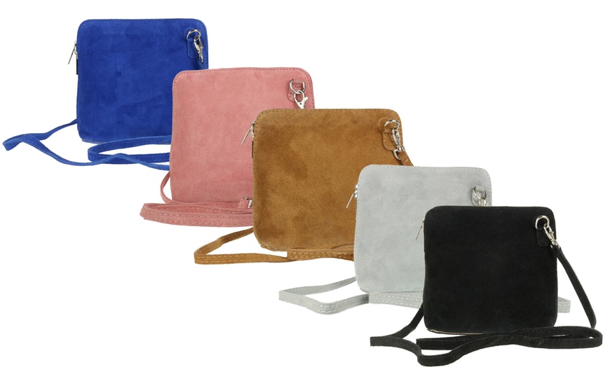 Image 1: Suede Leather Cross-Body Bag