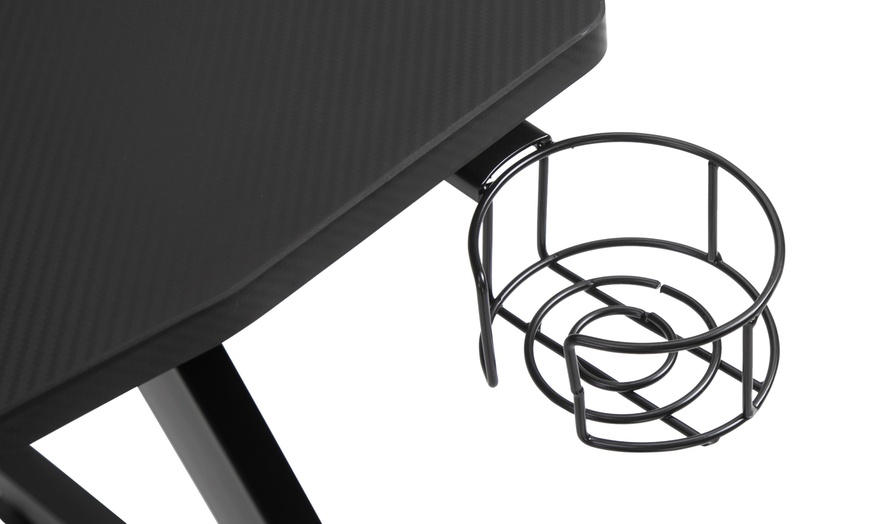 Image 5: HomCom Gaming Desk Steel Frame with Cup Holder
