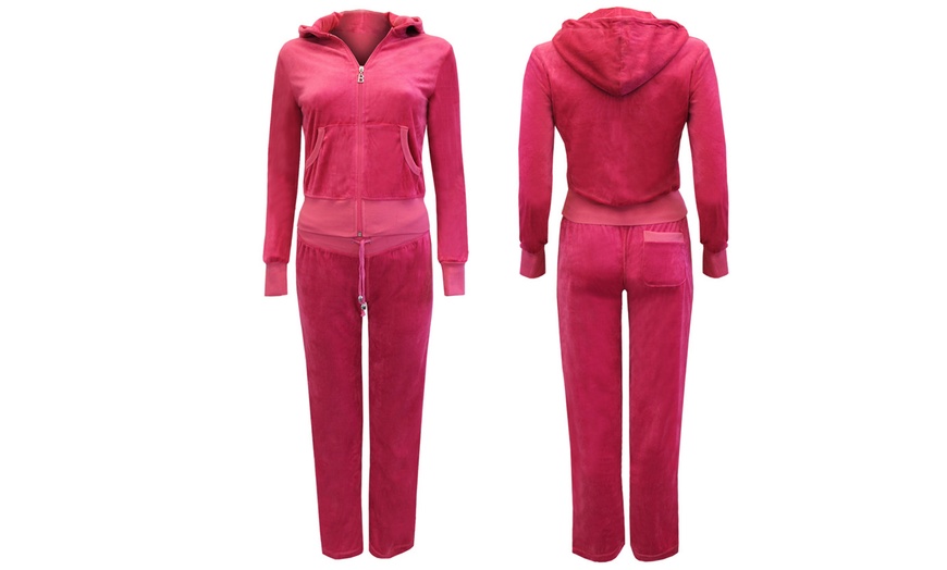 Image 2: Women's Velour Hooded Tracksuit