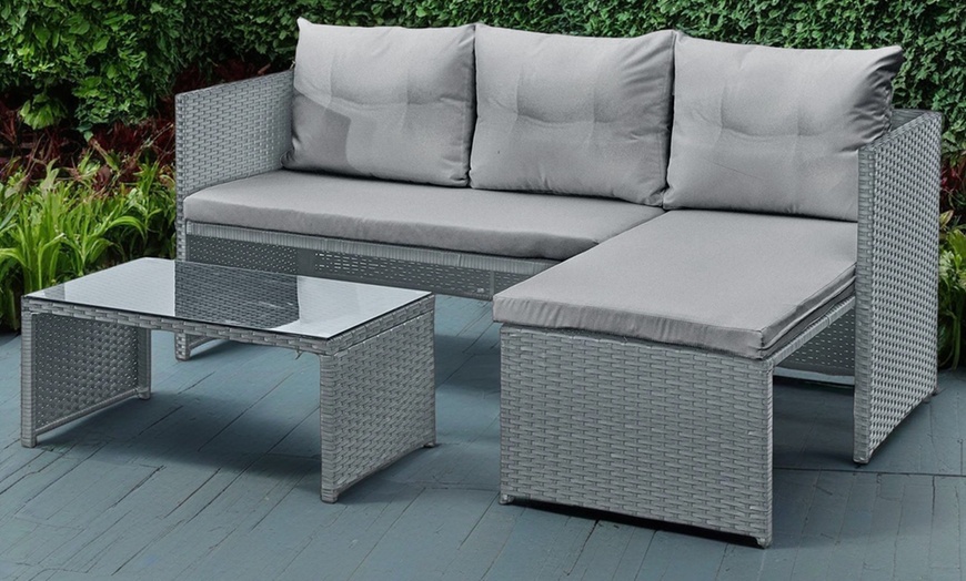 Image 2: Florence 3-Seater L-Shaped Garden Corner Sofa Set with Table