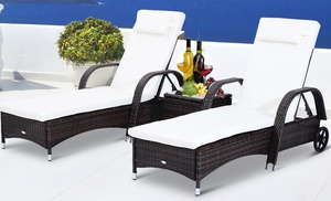 Outsunny Set of Two Sun Loungers with Cushions and Table