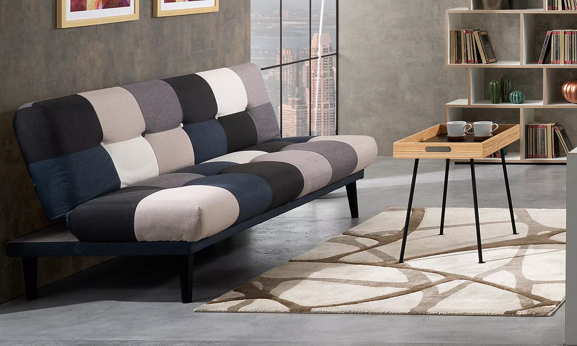 Sofá cama con tapizado multicolor, con envío gratuito - Primary Image