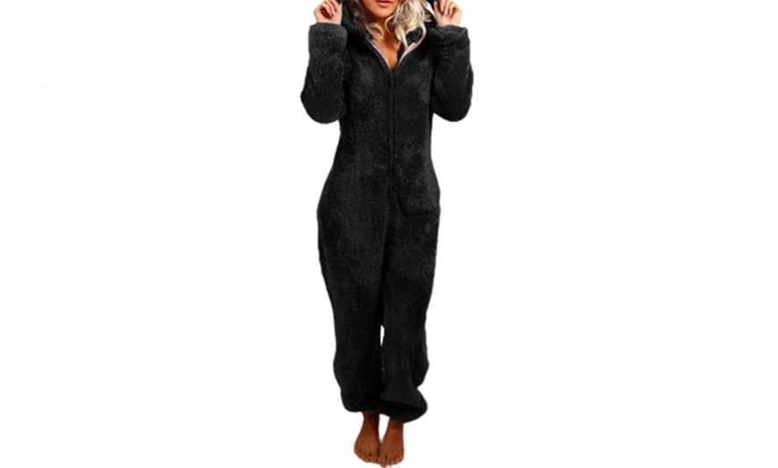 Image 3: Women's Fleece Plush Jumpsuit One-Piece Pyjamas