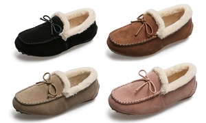 Women's Fuzzy Faux Fur Slip-On Loafer Slippers