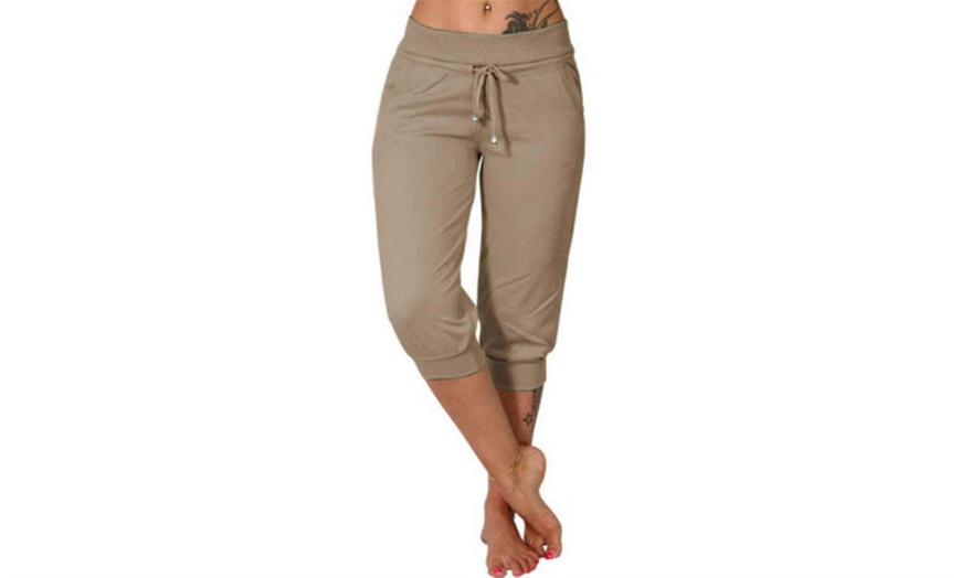 Image 8: Women's Drawstring Workout Cropped Joggers