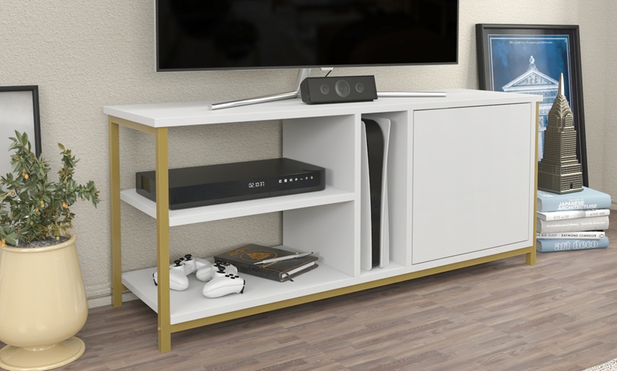 Image 20: Neola Media Television Stand with Open Shelves and Cabinet