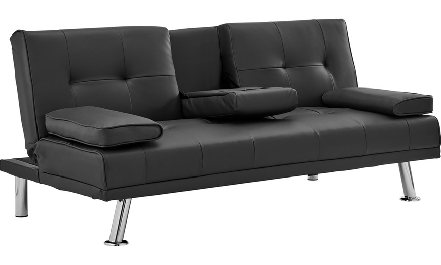 Image 13: Three Seater Sofa Bed with Cup Holders