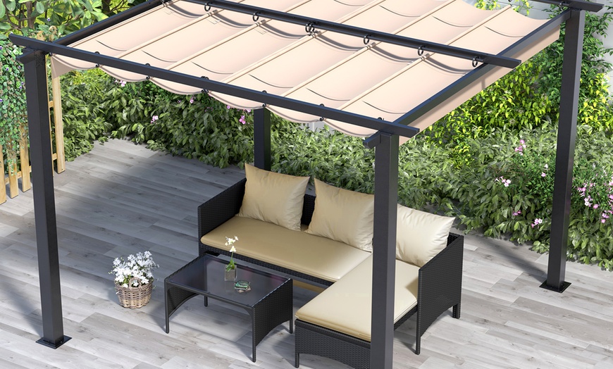 Image 2: 3m x 3m Pergola with Retractable Sun Shade Canopy