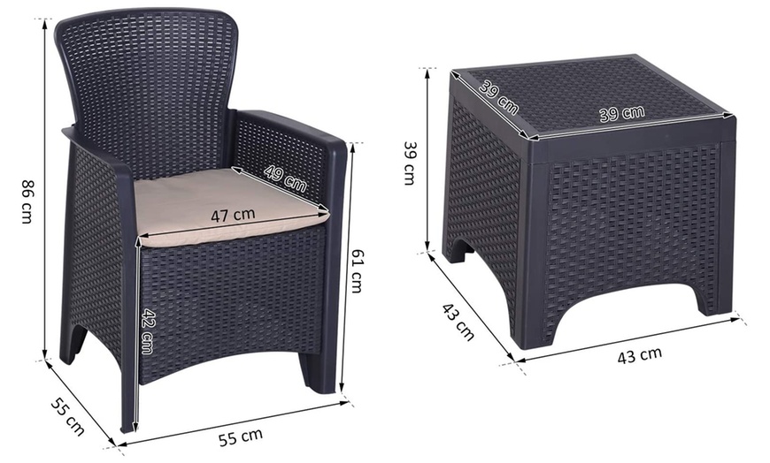 Image 7: Outsunny 3 Piece Rattan Effect Garden Bistro Set