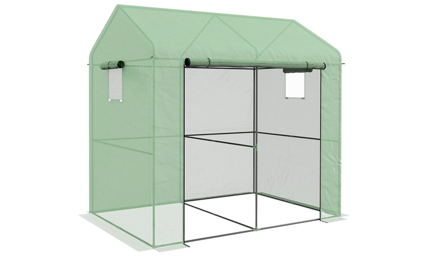 Image 3: Outsunny Greenhouse Selection with Roll-Up Doors and Mesh Windows