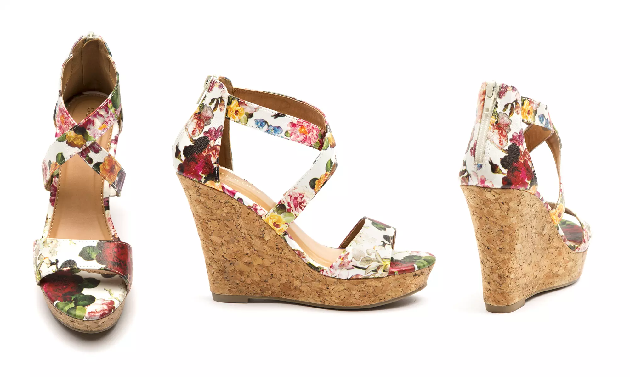Women's Feminine Floral Wedge Sandals (Size 8) - Primary Image