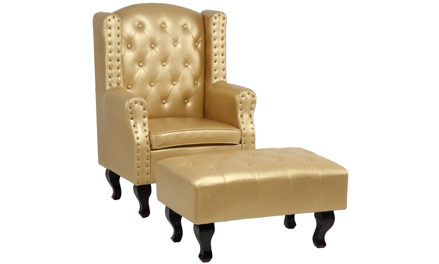 Image 9: Faux Leather Armchair and Footstool 