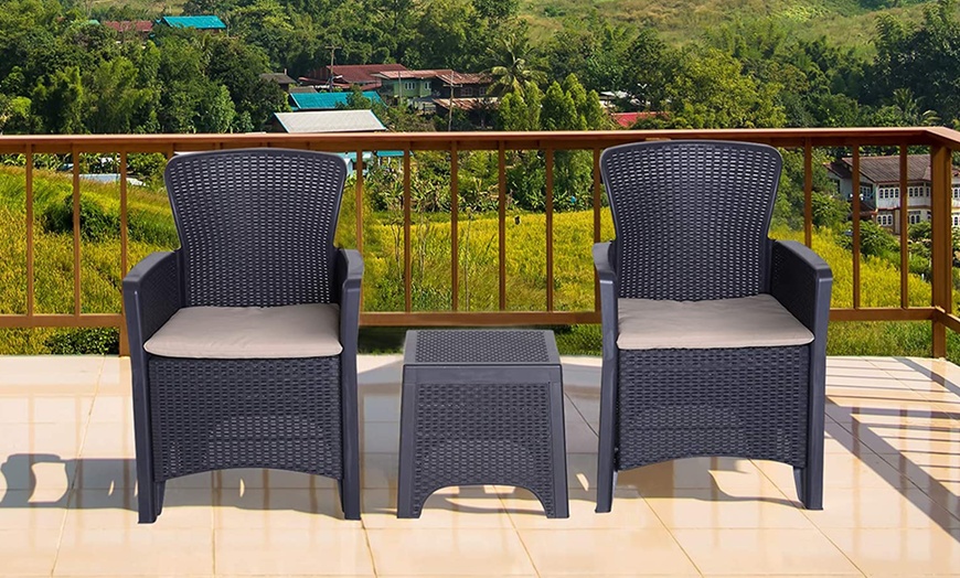 Image 3: Outsunny 3 Piece Rattan Effect Garden Bistro Set