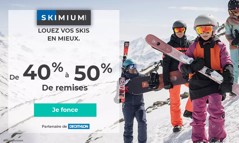 Bon donnant droit à 40% ou 50% de remise sur une location de skis sur le site dédié de Skimium - Primary Image