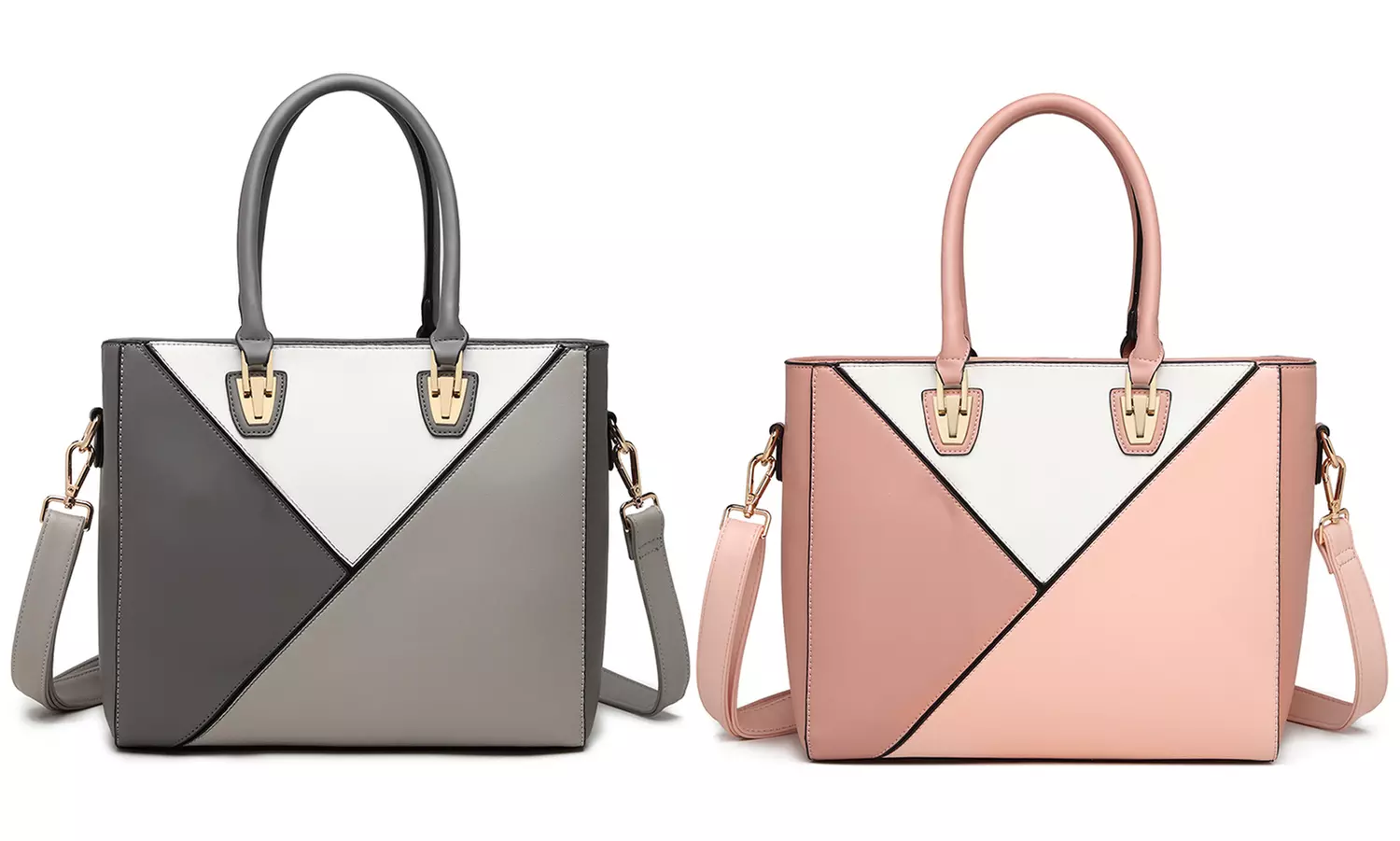 Geometrische Handtasche in Grau oder Nude - Primary Image