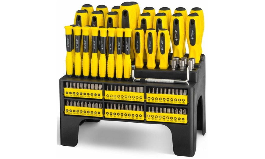 Image 1: 100-Piece Screwdriver Set with Storage Stand