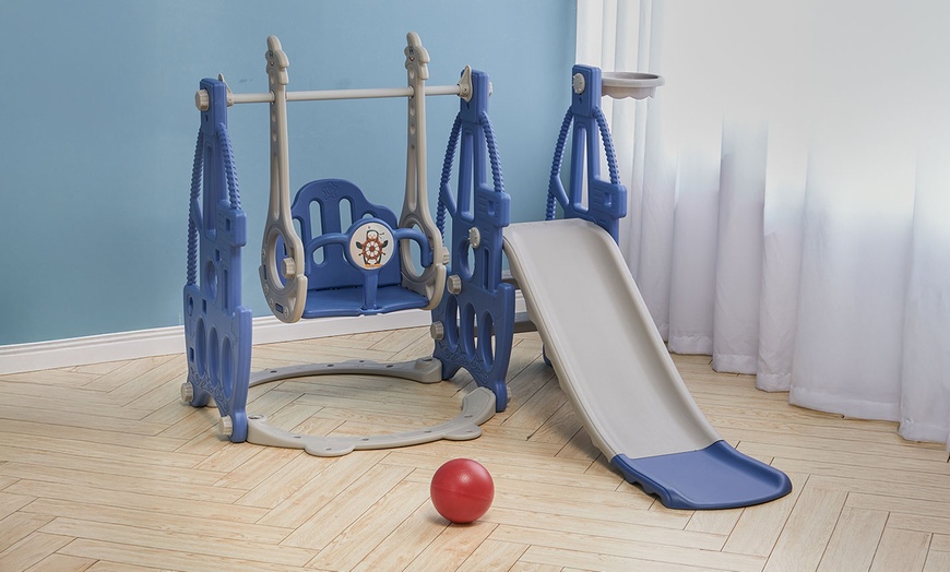 Image 1: 4-in-1 Toddler Playset with Slide, Swing, Climber and Basketball Hoop