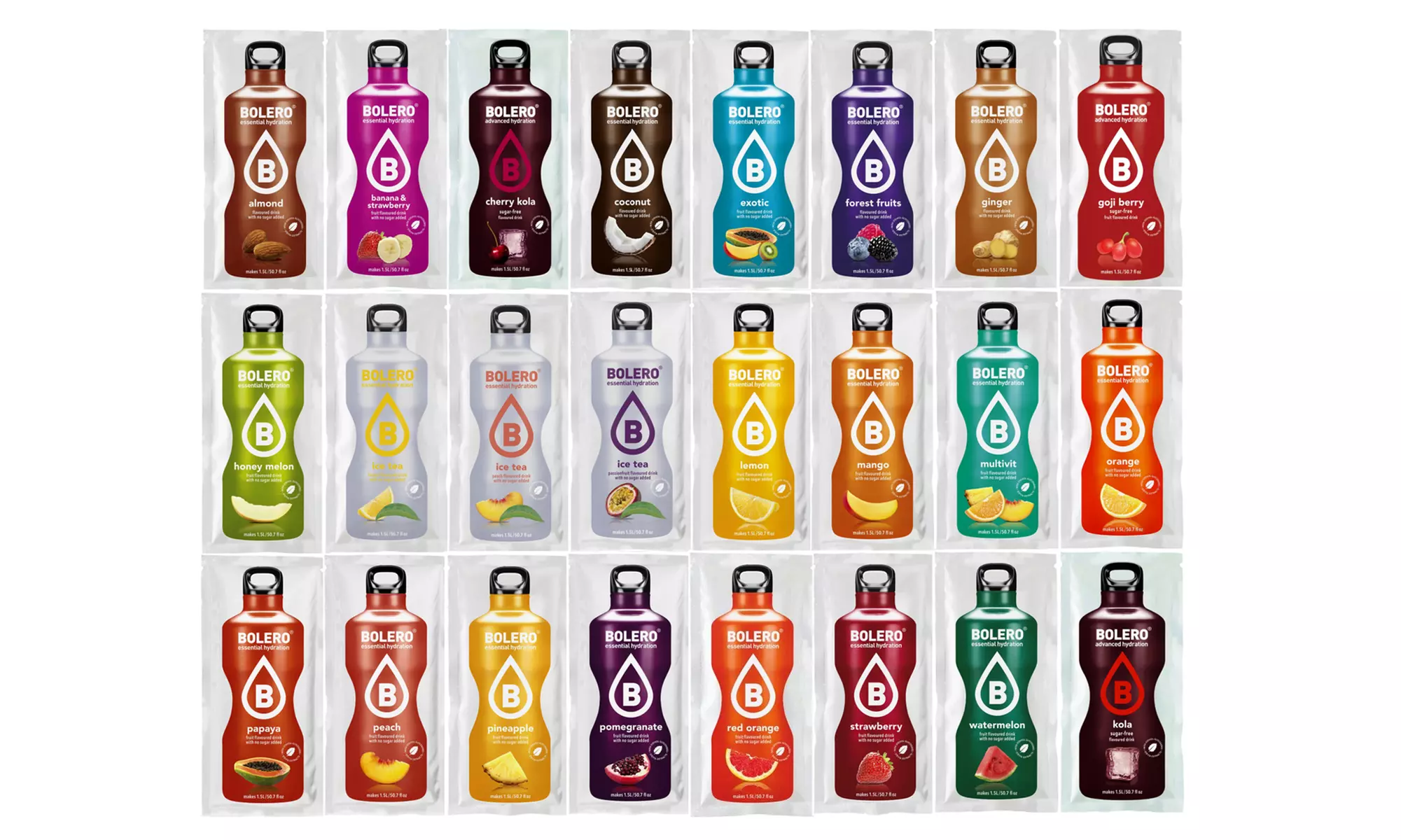 48, 72 o 96 bustine da 9 g di bevande istantanee Bolero, con poche calorie, in 24 gusti assortiti - Primary Image