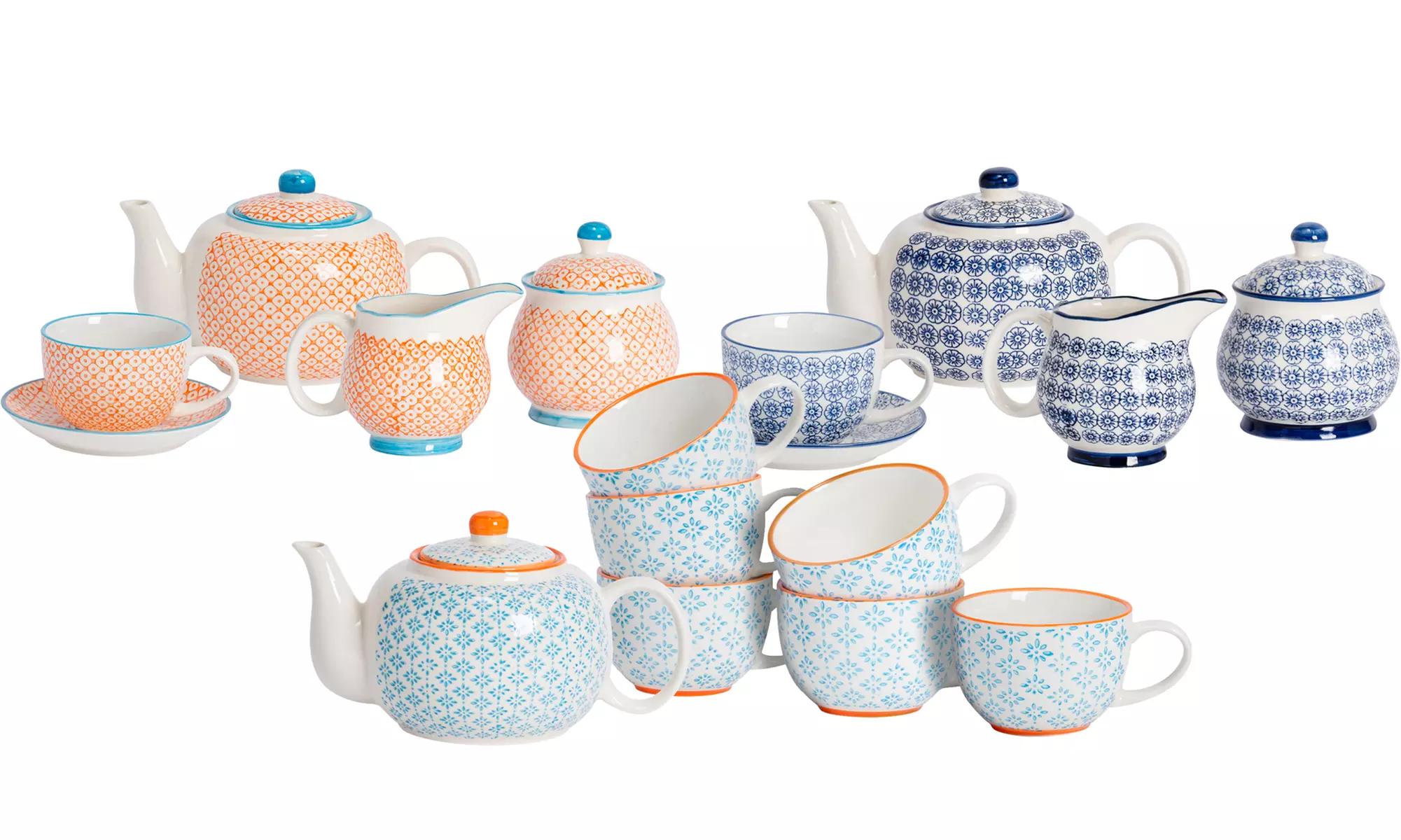 Set en porcelaine de Nicolas Spring contenant théière, 6 tasses avec soucoupes, pot à lait et sucrier, coloris au choix - Primary Image