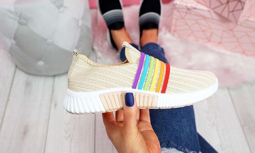 Image 1: Rainbow Knitted Slip-On Trainers