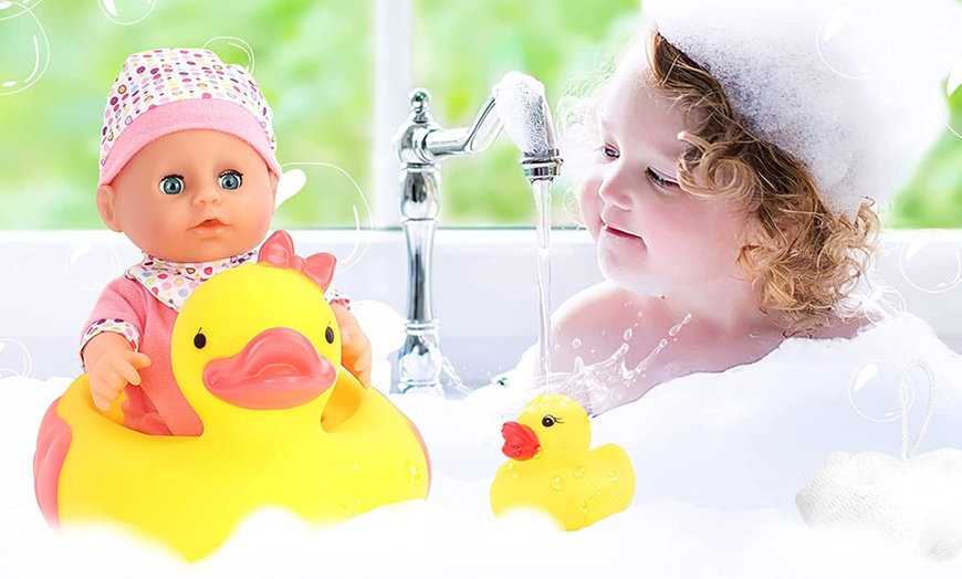 Image 4: Baby Doll Bath Set with Floating Duck Ring and Accessories