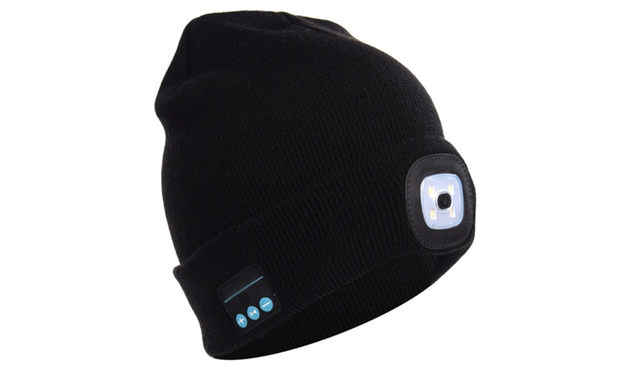 Image 4: Gorro con cascos con bluetooth y linterna