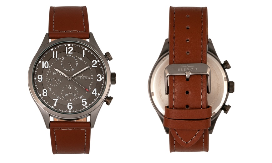 Image 18: Elevon Leather-Band Men's Watch