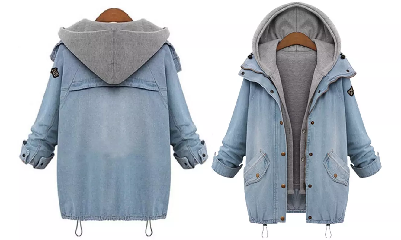 Veste casual pour femme en jean avec capuche et gilet en molleton intégré - Primary Image