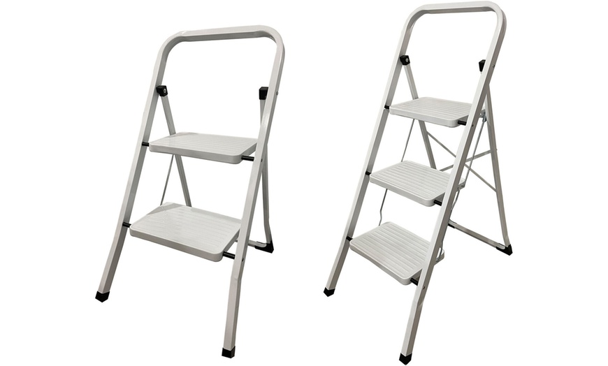 Image 1: Two or Three Tread Step Ladder Non Slip Stool