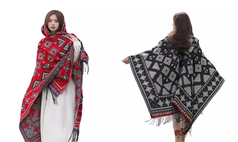 Oversized-Schal-Decke mit Kapuze in Schwarz oder Rot - Primary Image