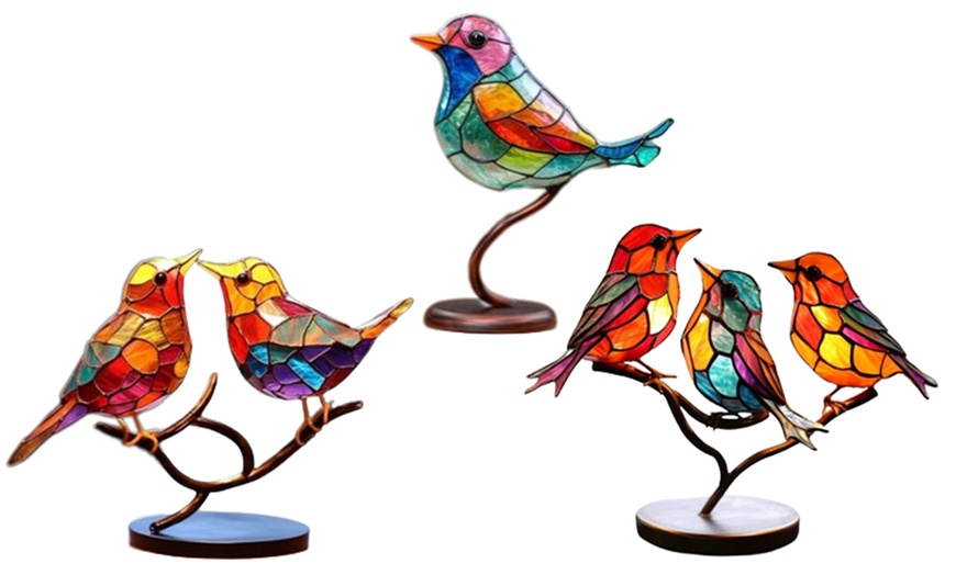 Image 2: Up to Five Stained Metal Birds on a Metal Branch Ornament 