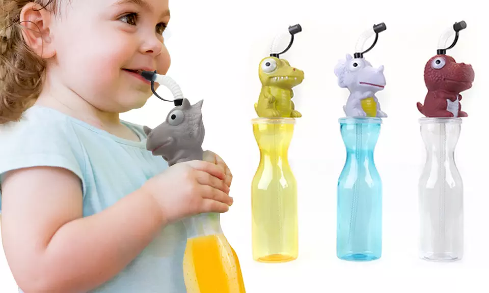Bouteilles en plastique avec paille dinosaure pour enfant - Primary Image