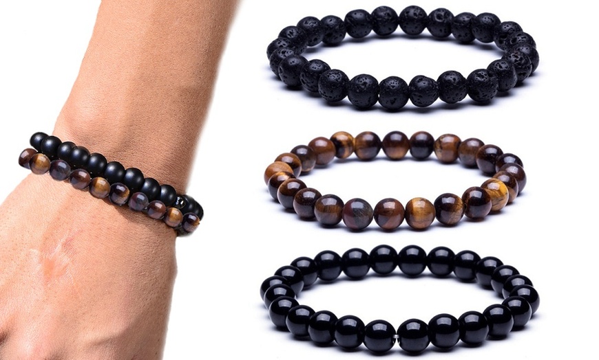 Image 1: Men's Natural Stone Bracelet