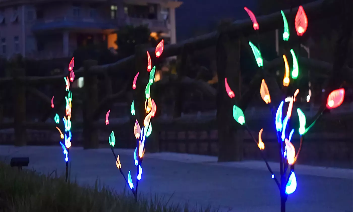 LED Tree Branch Leaf Shape Solar Garden Lights (3-Pack) - Primary Image