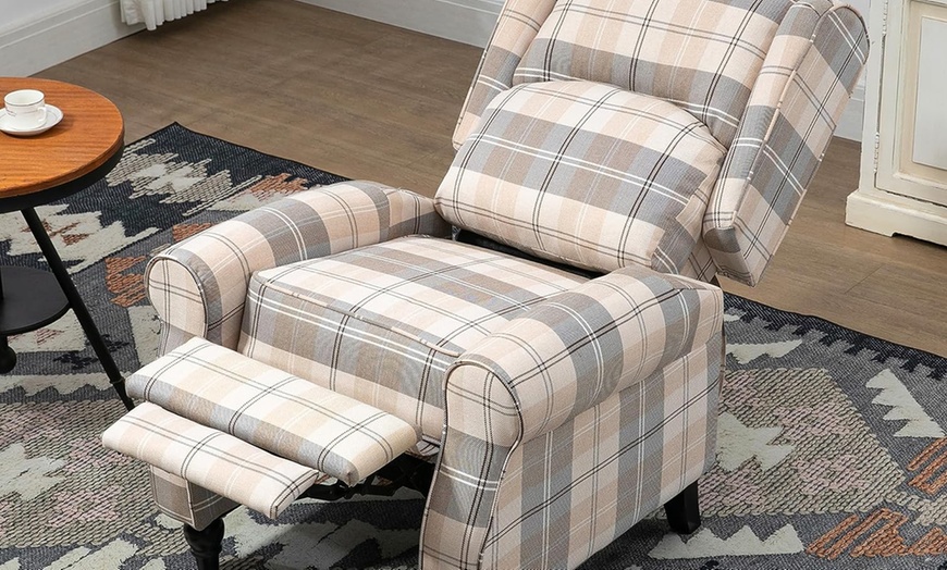 Image 3: HOMCOM Check Recliner Armchair