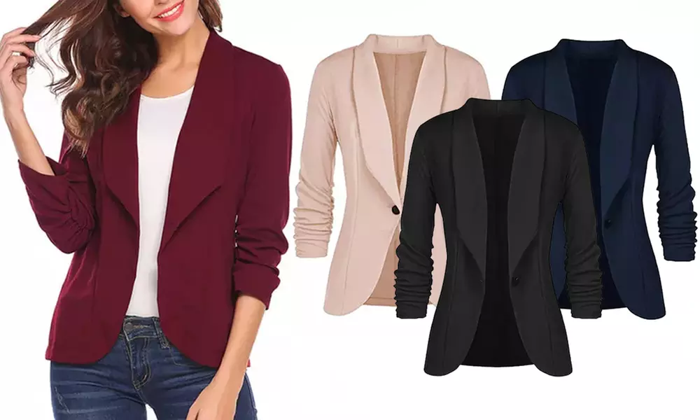 1 ou 2 blazers à manches 3/4 plissées ; disponibles en plusieurs tailles et coloris - Primary Image