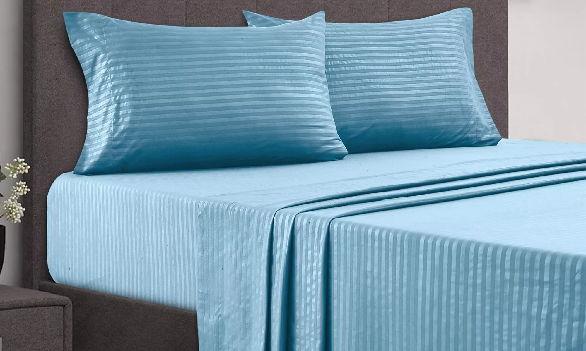 Lux Decor 4 Piece Stripe Bed Sheet Set Microfiber Deep Pocket Bedding Sheets